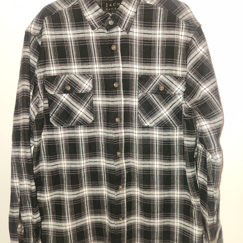 Jachs Men's Black and White Plaid Button Down Shirt